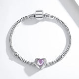 925 Silver Flag Photo Charm Pink CZ Heart Bead for Bracelet