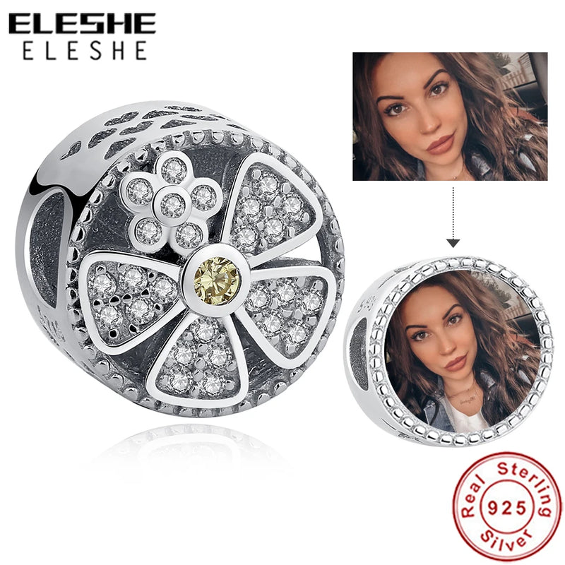 925 Silver Flower Zircon Bead Charm for Bracelet