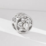 925 Silver Flowers Round Bead Pearl Zircon Photo Bracelet