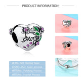 925 Silver Heart Flower Charm Bead for Mother's DIY Bracelet Necklace