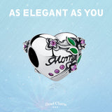 925 Silver Heart Flower Charm Bead for Mother's DIY Bracelet Necklace