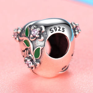 925 Silver Heart Flower Charm Bead for Mother's DIY Bracelet Necklace