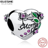 925 Silver Heart Flower Charm Bead for Mother's DIY Bracelet Necklace