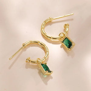 925 Silver Green CZ Dangle Hoop Earrings for Women
