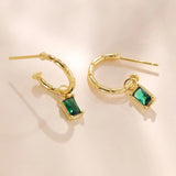 925 Silver Green CZ Dangle Hoop Earrings for Women