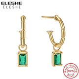 925 Silver Green CZ Dangle Hoop Earrings for Women