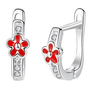 925 Silver Kids Earrings Red Enamel Crystal Stud For Girls