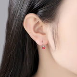 925 Silver Kids Earrings Red Enamel Crystal Stud For Girls