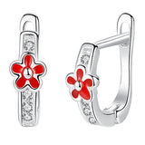 925 Silver Kids Earrings Red Enamel Crystal Stud For Girls