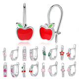 925 Silver Kids Earrings Red Enamel Crystal Stud For Girls