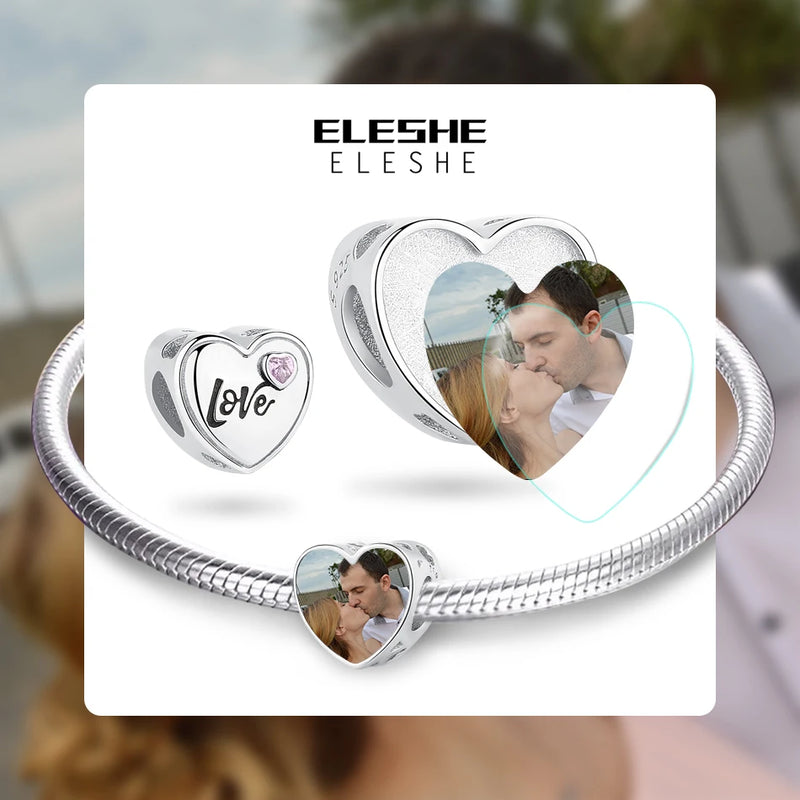 925 Silver LOVE Heart Bead Custom Photo Charm for Bracelets DIY