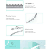 925 Silver Link Chain Bracelet CZ Crystal Charms Women's Bracelet