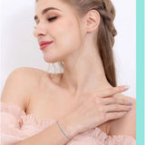 925 Silver Link Chain Bracelet CZ Crystal Charms Women's Bracelet