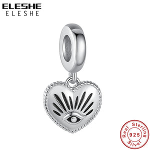 925 Silver Lucky Eye Heart Shape Charms Bead Fit Bracelets Plata De Ley 925