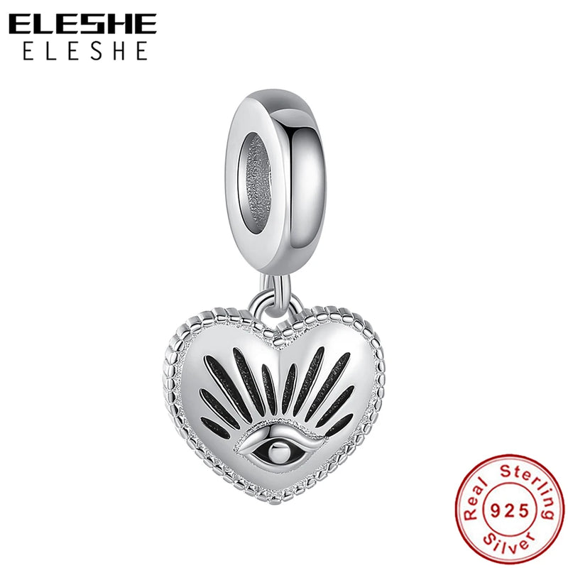 925 Silver Lucky Eye Heart Shape Charms Bead Fit Bracelets Plata De Ley 925
