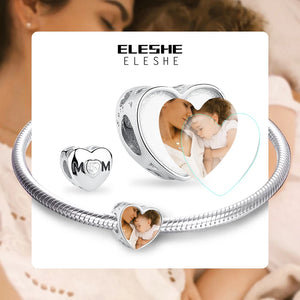 925 Sterling Silver MOM Charm Heart Bead for Bracelet