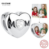 925 Sterling Silver MOM Charm Heart Bead for Bracelet