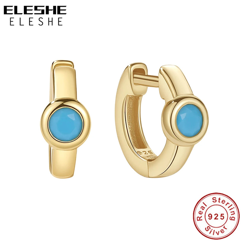 925 Silver Mini Turquoise Hoop Earrings Classic Jewelry