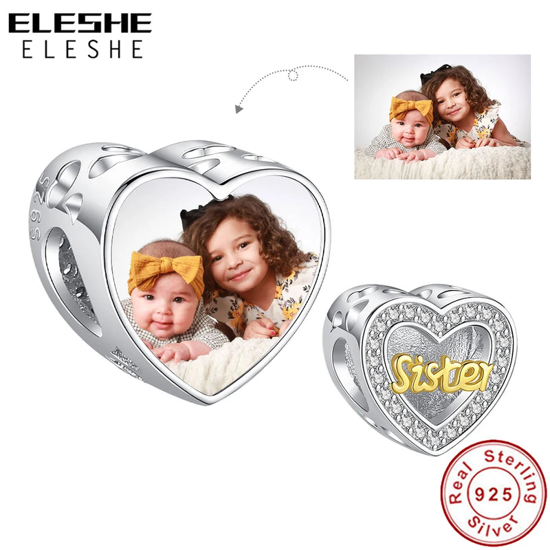 925 Sterling Silver My Sister Heart Charm Fit Bracelet Necklace