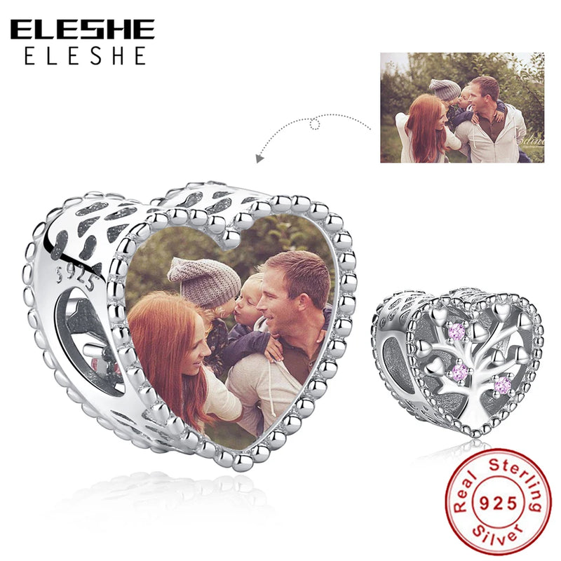925 Sterling Silver Family Tree Heart Charm Bead for Bracelet