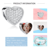 925 Silver Personalized Photo Bead Heart Charm Bracelet DIY Jewelry