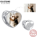 925 Silver Personalized Pet Photo Charm Zircon Heart Beads Bracelet DIY