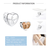 925 Silver Cat Heart Charm Personalized Photo Bead DIY Jewelry