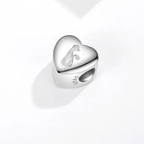 925 Silver Cat Heart Charm Personalized Photo Bead DIY Jewelry