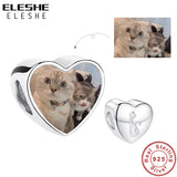 925 Silver Cat Heart Charm Personalized Photo Bead DIY Jewelry
