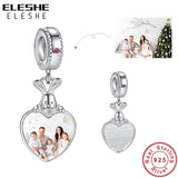 925 Silver Rabbit Heart Pendant Dangle Charm, Personalized Photo Bead