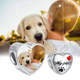 925 Silver Dog Photo Charm My Puppy Paw Heart Bead Bracelet Jewelry