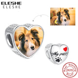 925 Silver Dog Photo Charm My Puppy Paw Heart Bead Bracelet Jewelry