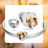 925 Silver Dog Photo Charm My Puppy Paw Heart Bead Bracelet Jewelry