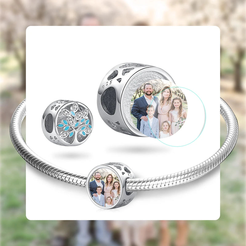 925 Silver CZ Family Tree Round Bead for Bracelet DIY
