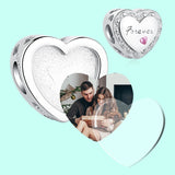 925 Silver Pink CZ Forever Heart Bead Flag Photo Charm Fit Bracelet