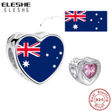 925 Silver Pink CZ Wing Heart Bead Flag Custom Photo Charm for Bracelet