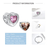 925 Silver Pink CZ Wing Heart Bead Flag Custom Photo Charm for Bracelet