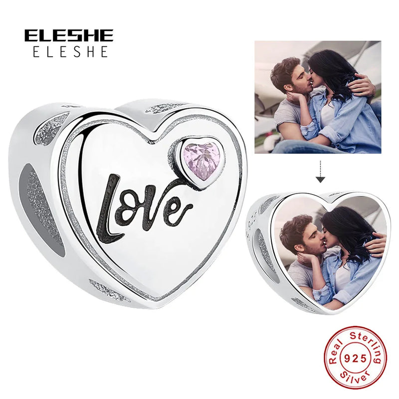 925 Silver Pink Heart Love Charm Bead Bracelet DIY Jewelry
