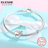925 Silver Pink Heart Love Charm Bead Bracelet DIY Jewelry