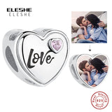 925 Silver Pink Heart Love Charm Bead Bracelet DIY Jewelry