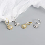 925 Silver 18K Sun Crystal Hoop Earrings Women Jewelry Gift