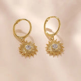 925 Silver 18K Sun Crystal Hoop Earrings Women Jewelry Gift