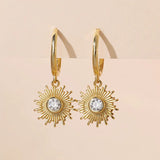 925 Silver 18K Sun Crystal Hoop Earrings Women Jewelry Gift