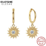 925 Silver 18K Sun Crystal Hoop Earrings Women Jewelry Gift