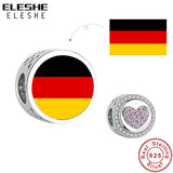 925 Sterling Silver Heart CZ Bead Flag Customization Photo Charm