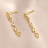 925 Silver Long Chain Stud Earrings 18K Plated Jewelry