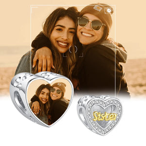 925 Silver Sister Heart Charm Bracelet Bead Women Girls DIY Jewelry