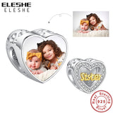 925 Silver Sister Heart Charm Bracelet Bead Women Girls DIY Jewelry