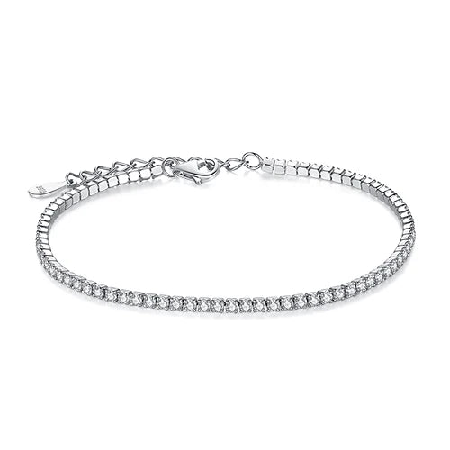 925 Silver Tennis Charm Bracelet Women CZ Link Chain Anti-allergy