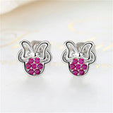 925 Silver Minnie Stud Earrings with Pink CZ, Small Earrings for Women Girls